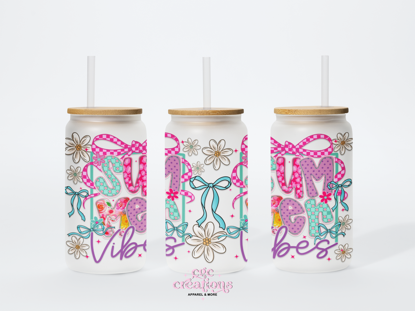 Summer Vibes 16oz Glass Cup With Lid
