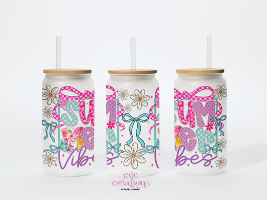 Summer Vibes 16oz Glass Cup With Lid