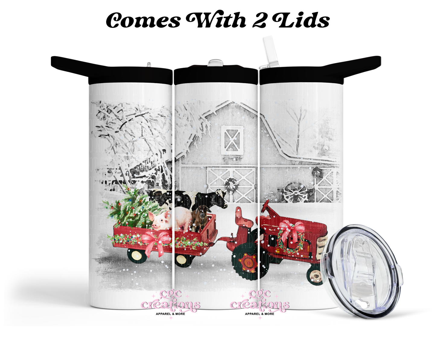 Christmas Farm Tractor 20 oz Insulated Tumbler