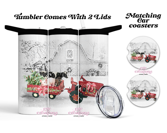 Christmas Farm Tractor 20 oz Insulated Tumbler
