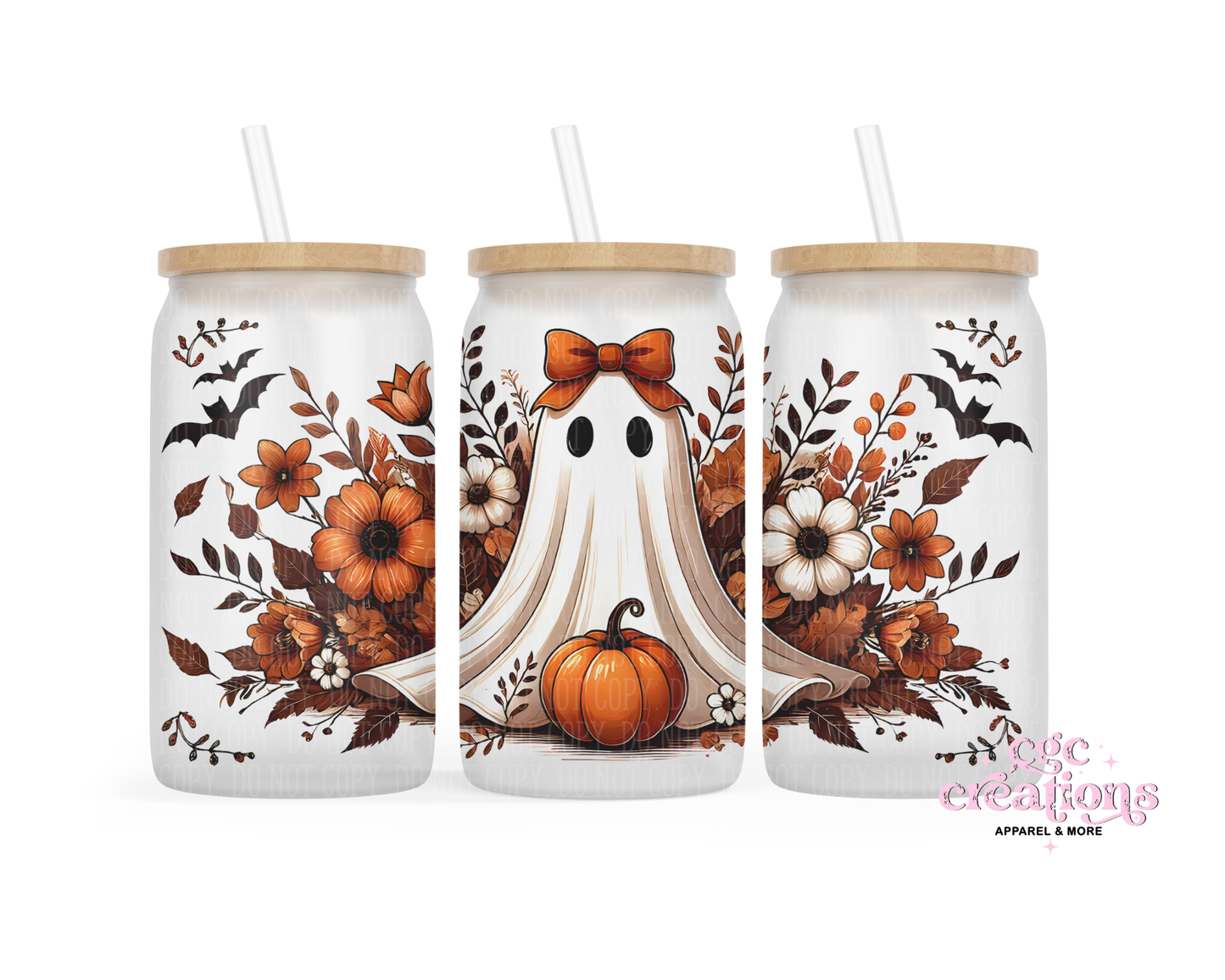 Floral Ghost 16oz Glass Cup With Lid