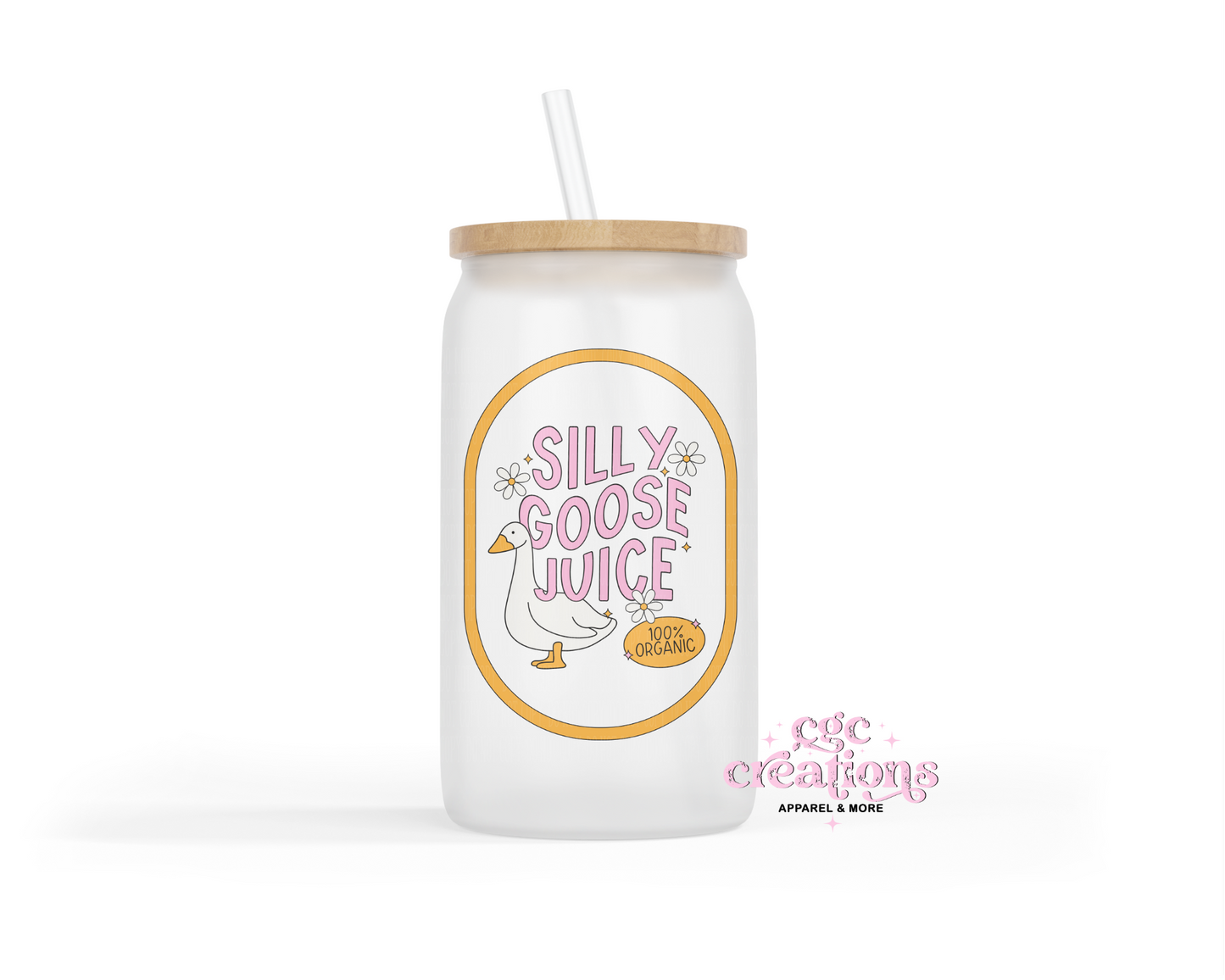 Silly Goose Juice 16oz Glass Cup With Lid