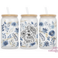 Fuck off Blue Floral 16oz Glass Cup With Lid