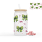 Green Christmas Coquette Bow 16oz Glass Cup With Lid