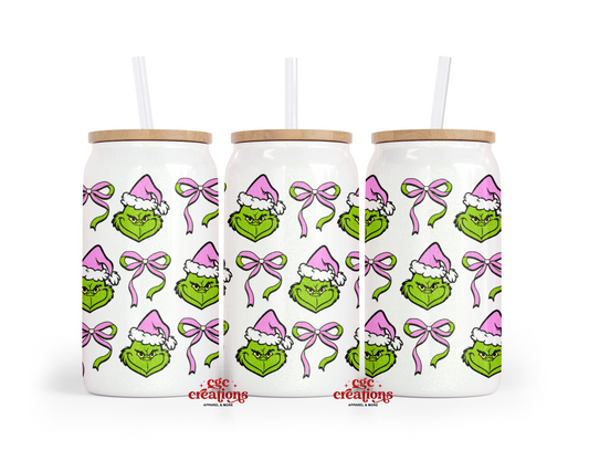 Mean One Bows 16oz Glass Cup With Lid