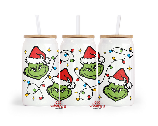 Festive Mean One 16oz Glass Cup With Lid