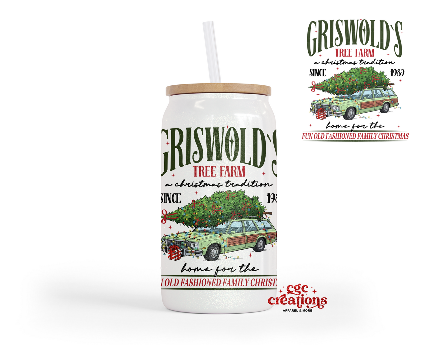 Christmas Tree Farm 16oz Glass Cup With Lid