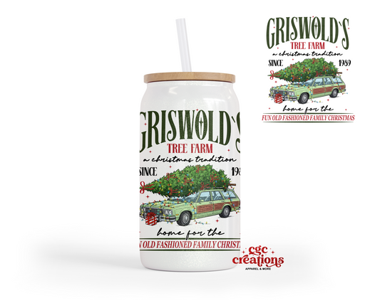 Christmas Tree Farm 16oz Glass Cup With Lid