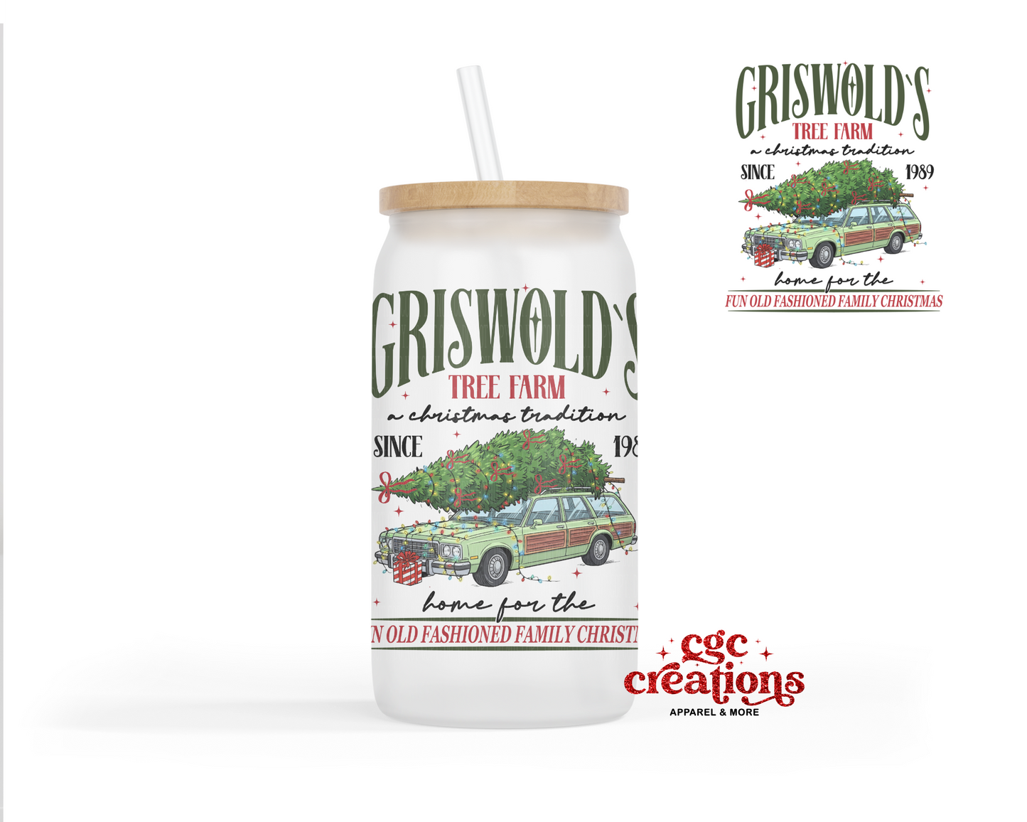 Christmas Tree Farm 16oz Glass Cup With Lid