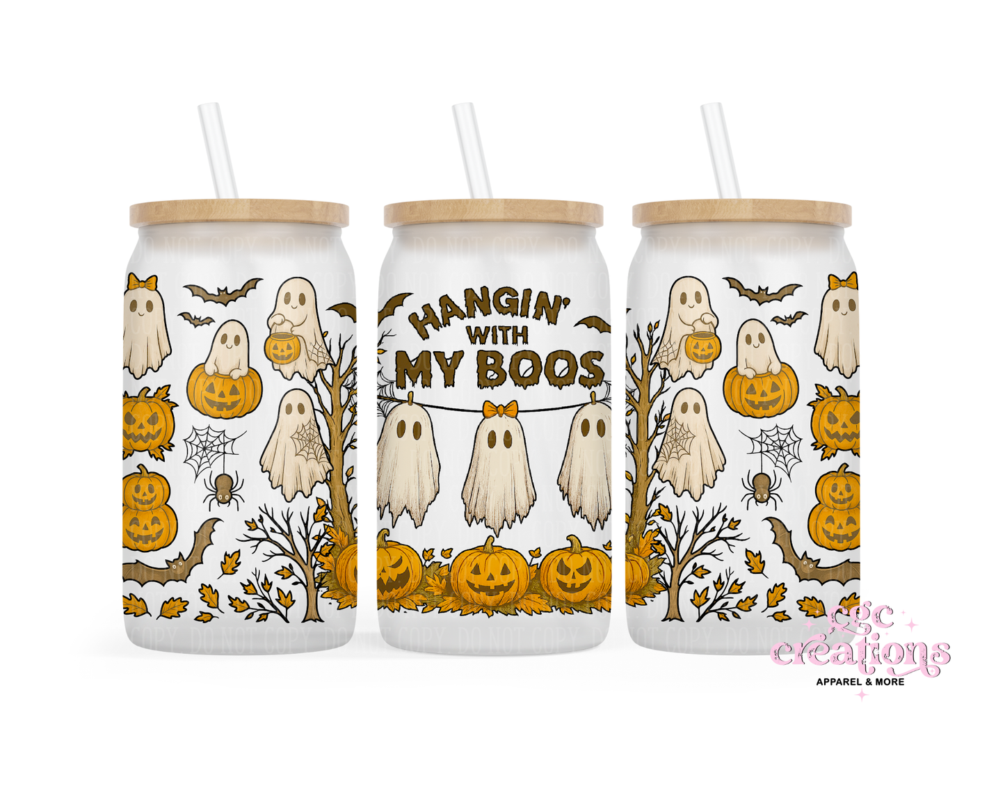 Hangin With My Boos 16oz Glass Cup With Lid