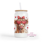 Cute Highland Cow With hearts 16oz Glass Cup With Lid