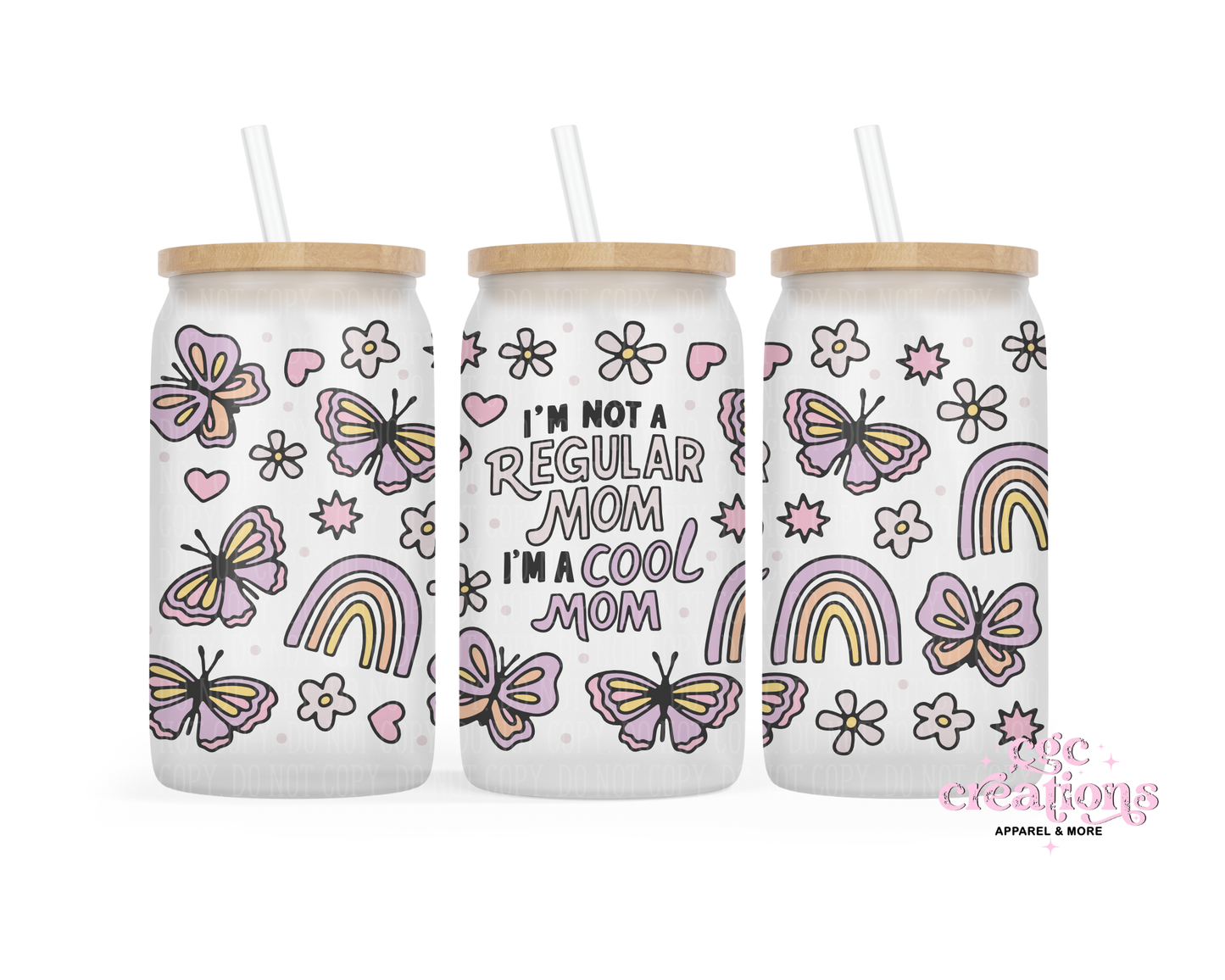 I'm Not A Regular Mom I'm A Cool Mom 16oz Glass Cup With Lid
