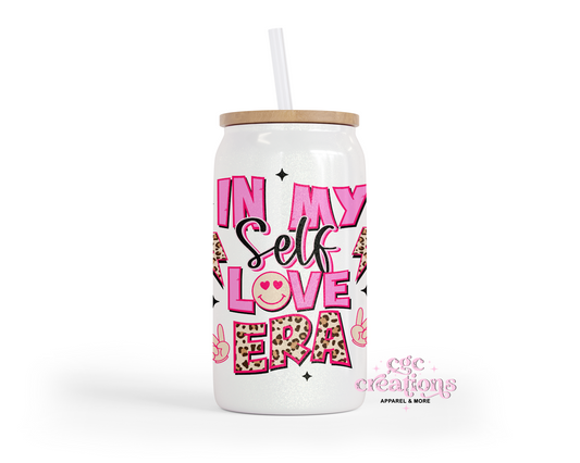 In My Self Love Era 16oz Glass Cup With Lid