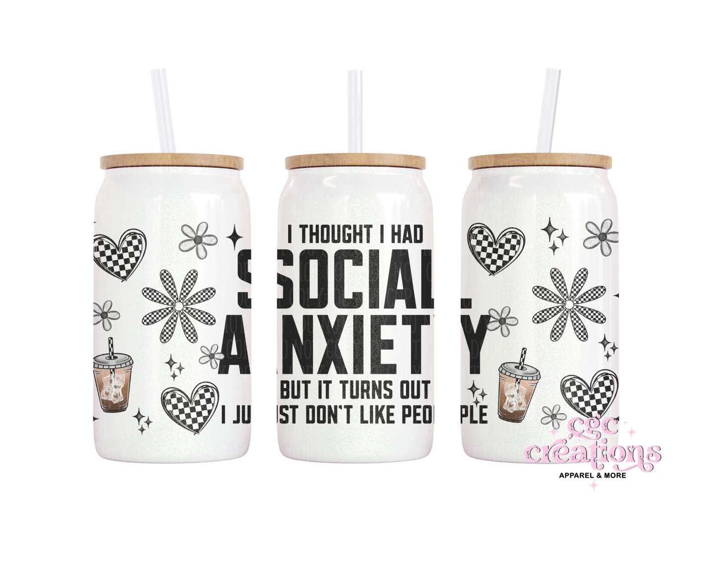 Social Anxiety Glass Cup With Lid