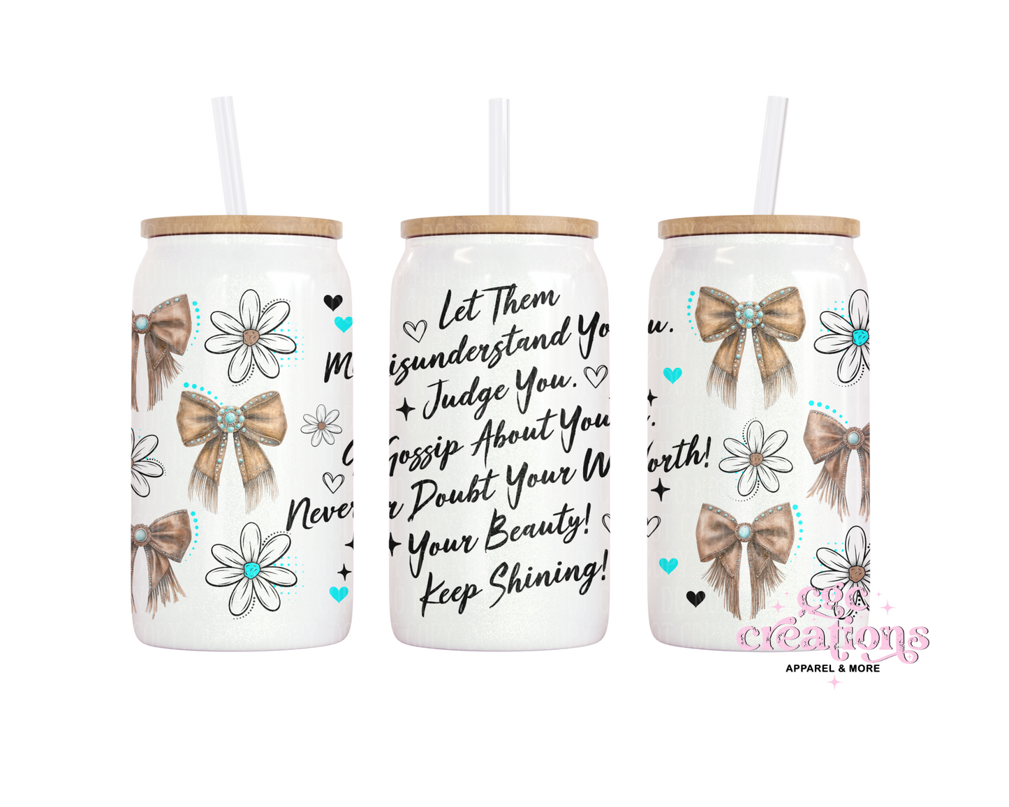 Let Them 16oz Glass Cup With Lid