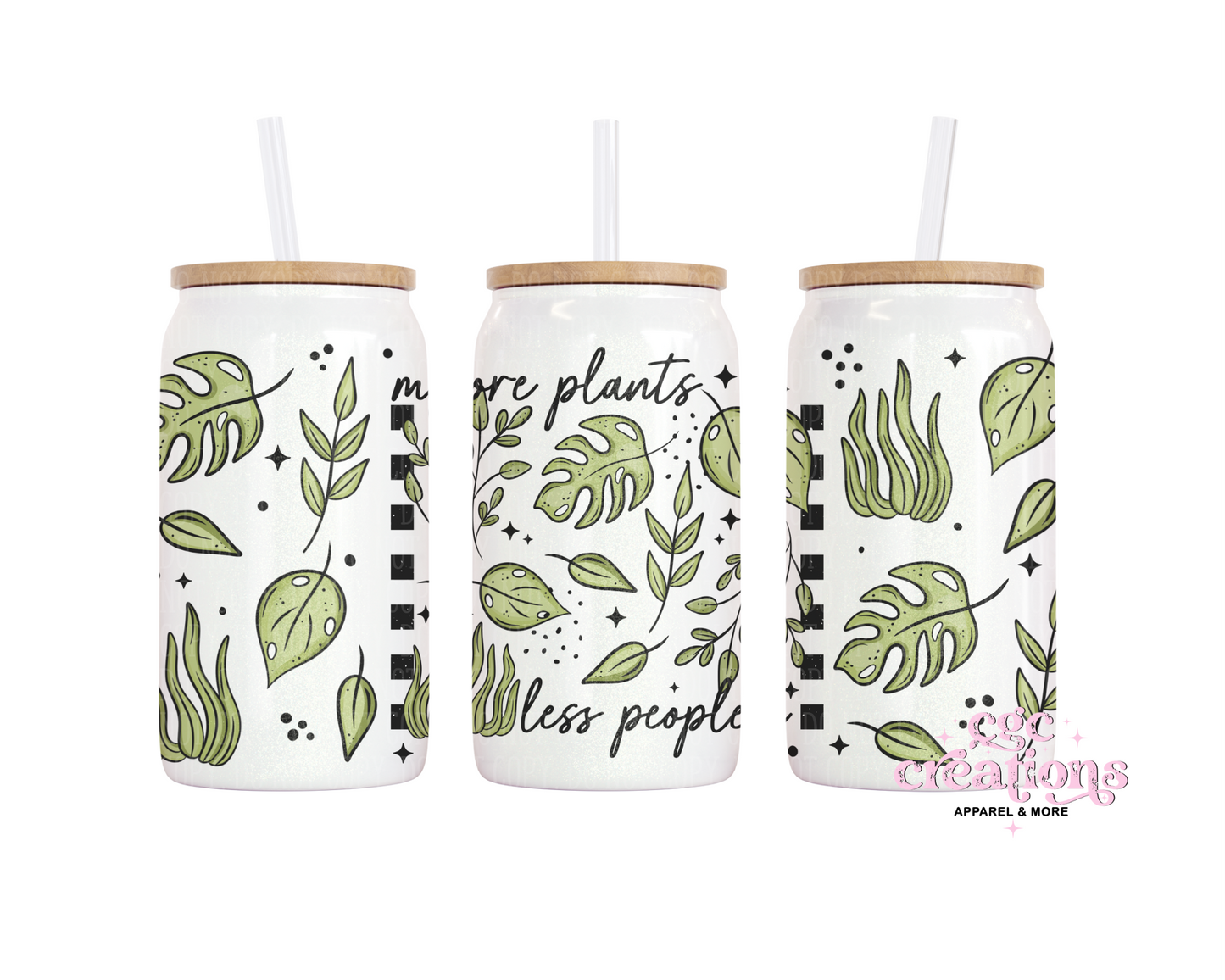 More Plants Less People 16oz Glass Cup With Lid