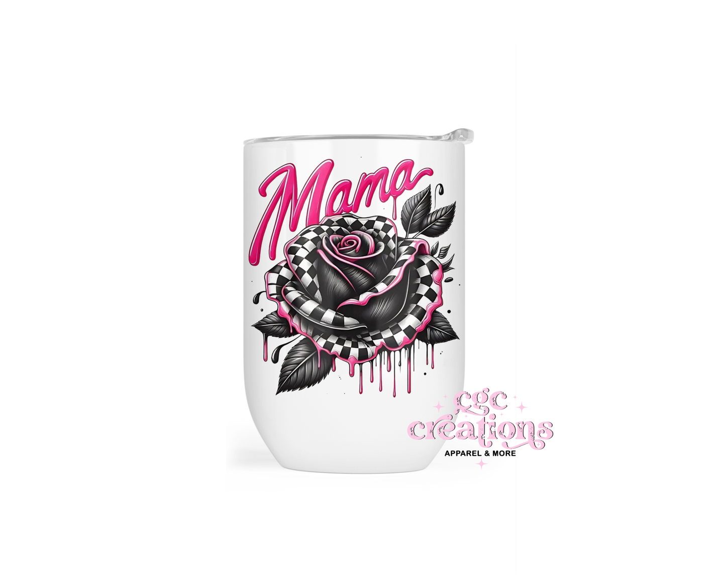 Mama Checkered Rose Wine Tumbler