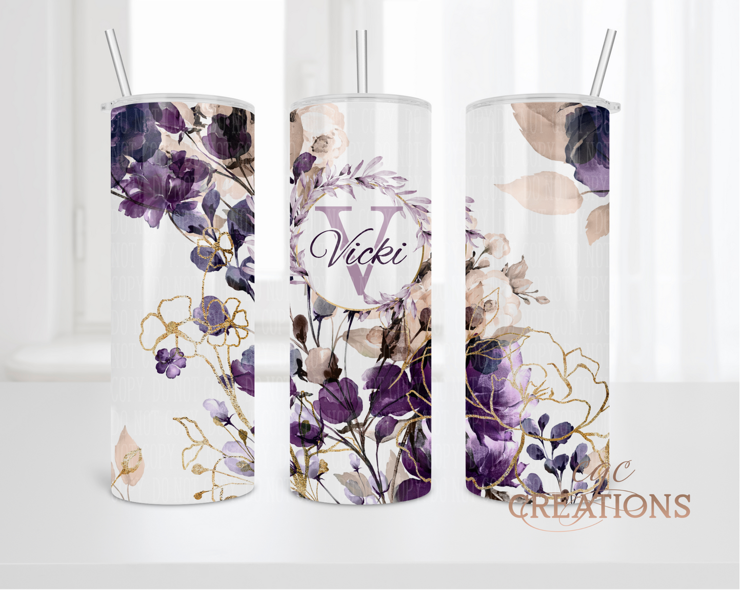 Personalized Name Floral 20oz Insulated Tumbler