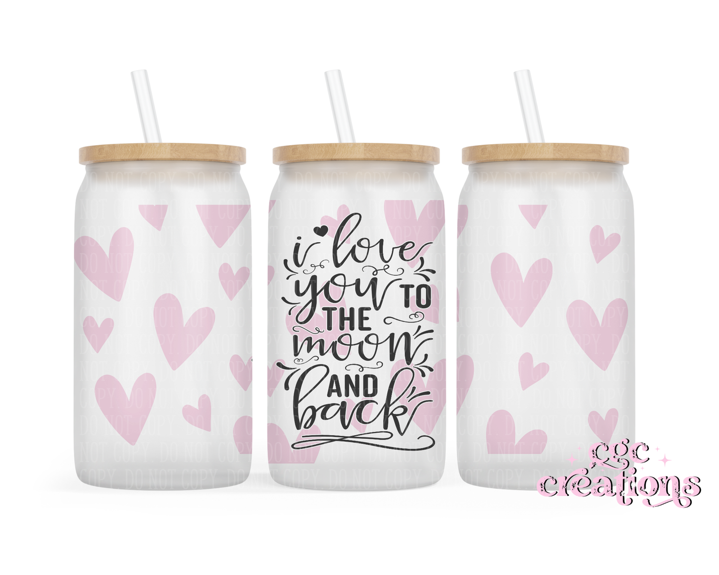 Love You To The Moon 16oz Glass Cup With Lid