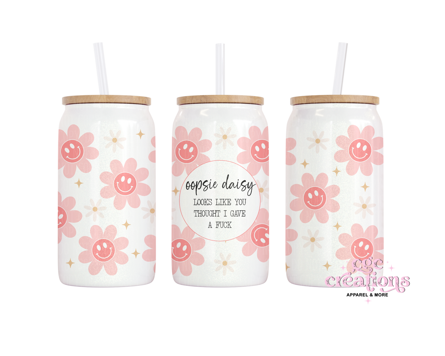 Oopsie Daisy 16oz Glass Cup With Lid