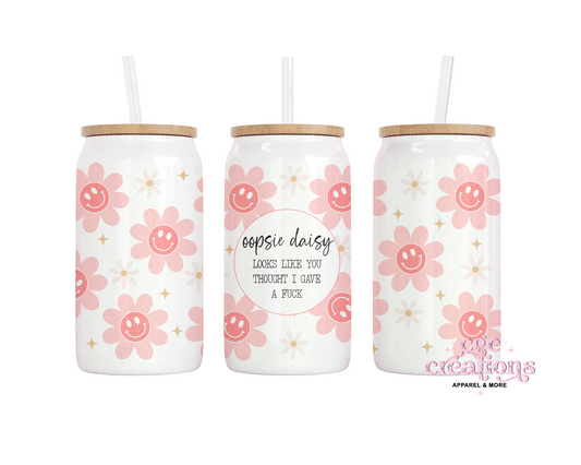 Oopsie Daisy 16oz Glass Cup With Lid