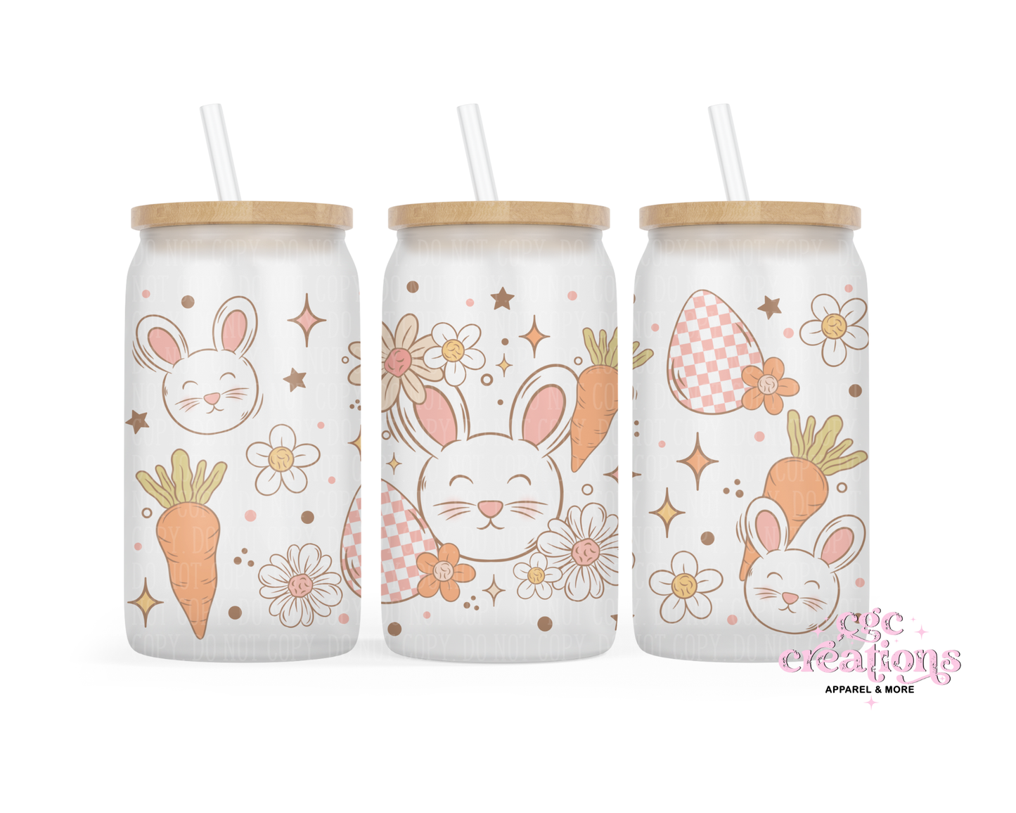 Cute Retro Carrots And Bunnies Easter Glass Cup With Lid