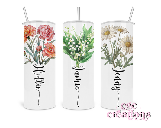 Personalized Watercolor Birth Month Flower 20oz Insulated Tumbler