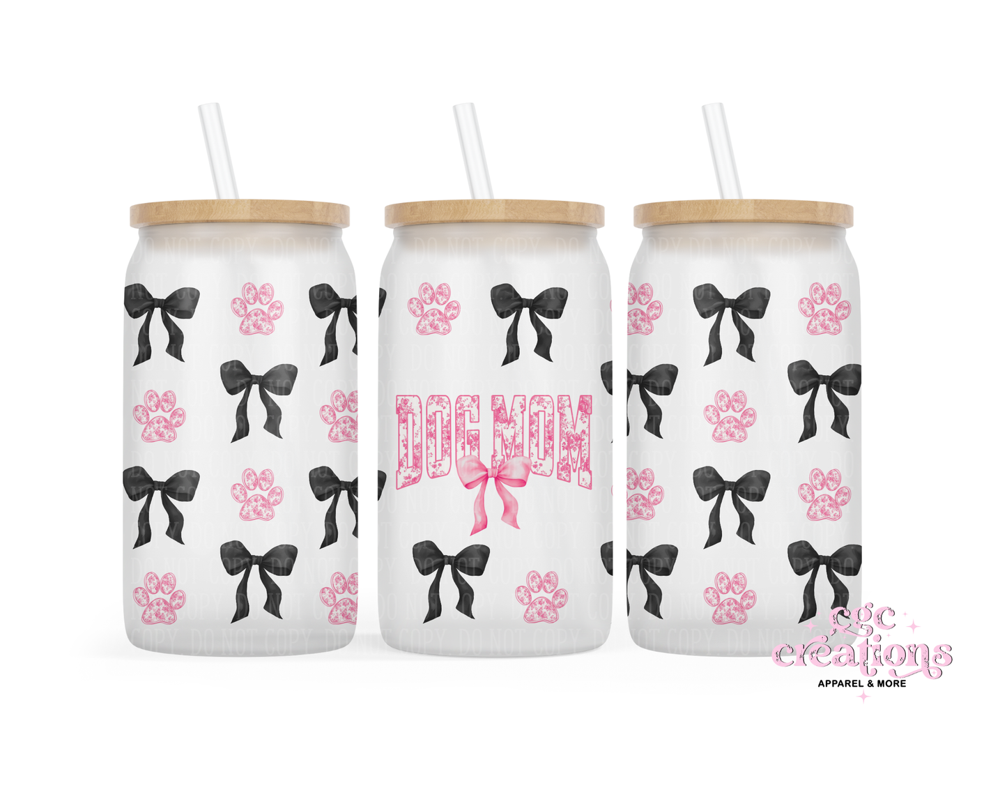 Dog Mom Floral Toile Coquette # 2 16oz Glass Cup With Lid