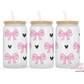 Hearts & Bows 16oz Glass Cup With Lid