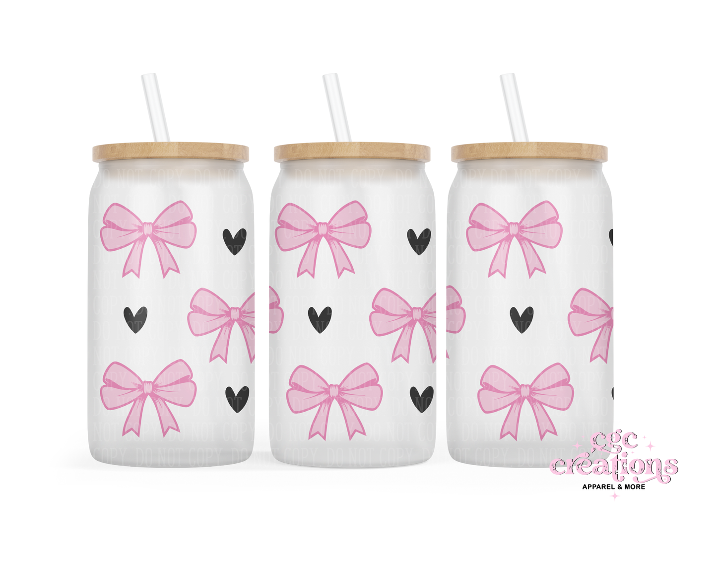 Hearts & Bows 16oz Glass Cup With Lid