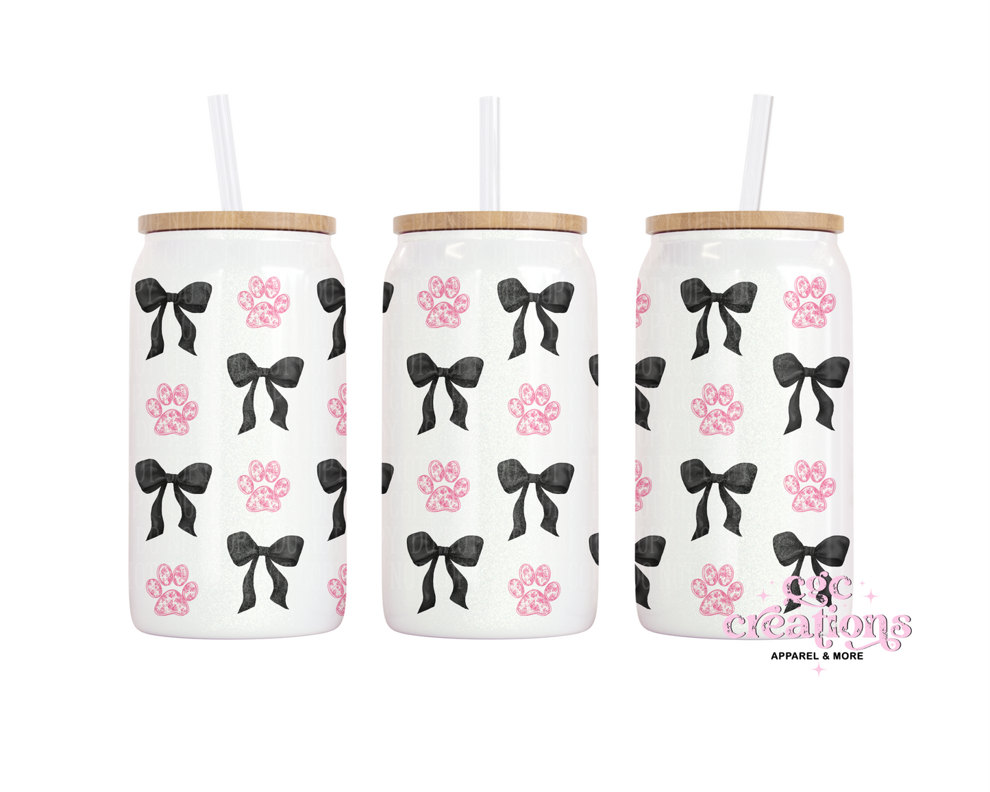 Dog Floral Toile Coquette 16oz Glass Cup With Lid