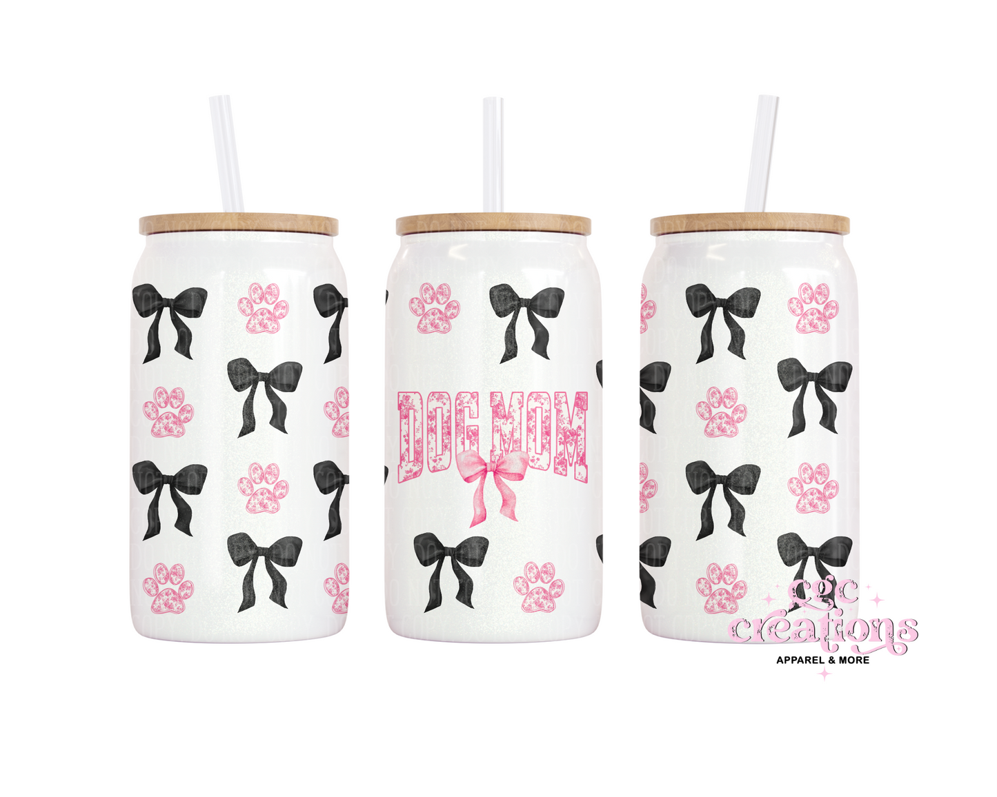 Dog Mom Floral Toile Coquette # 2 16oz Glass Cup With Lid