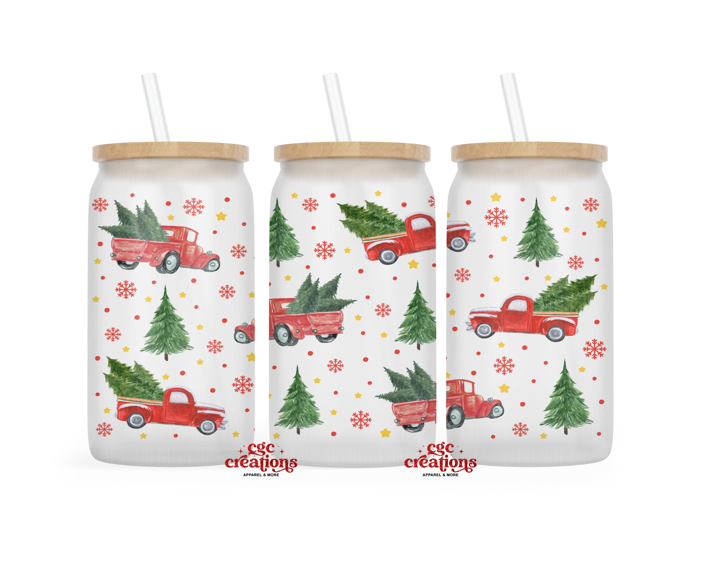 Red trucks 16oz Glass Cup With Lid