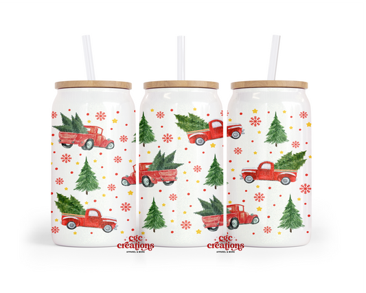 Red trucks 16oz Glass Cup With Lid