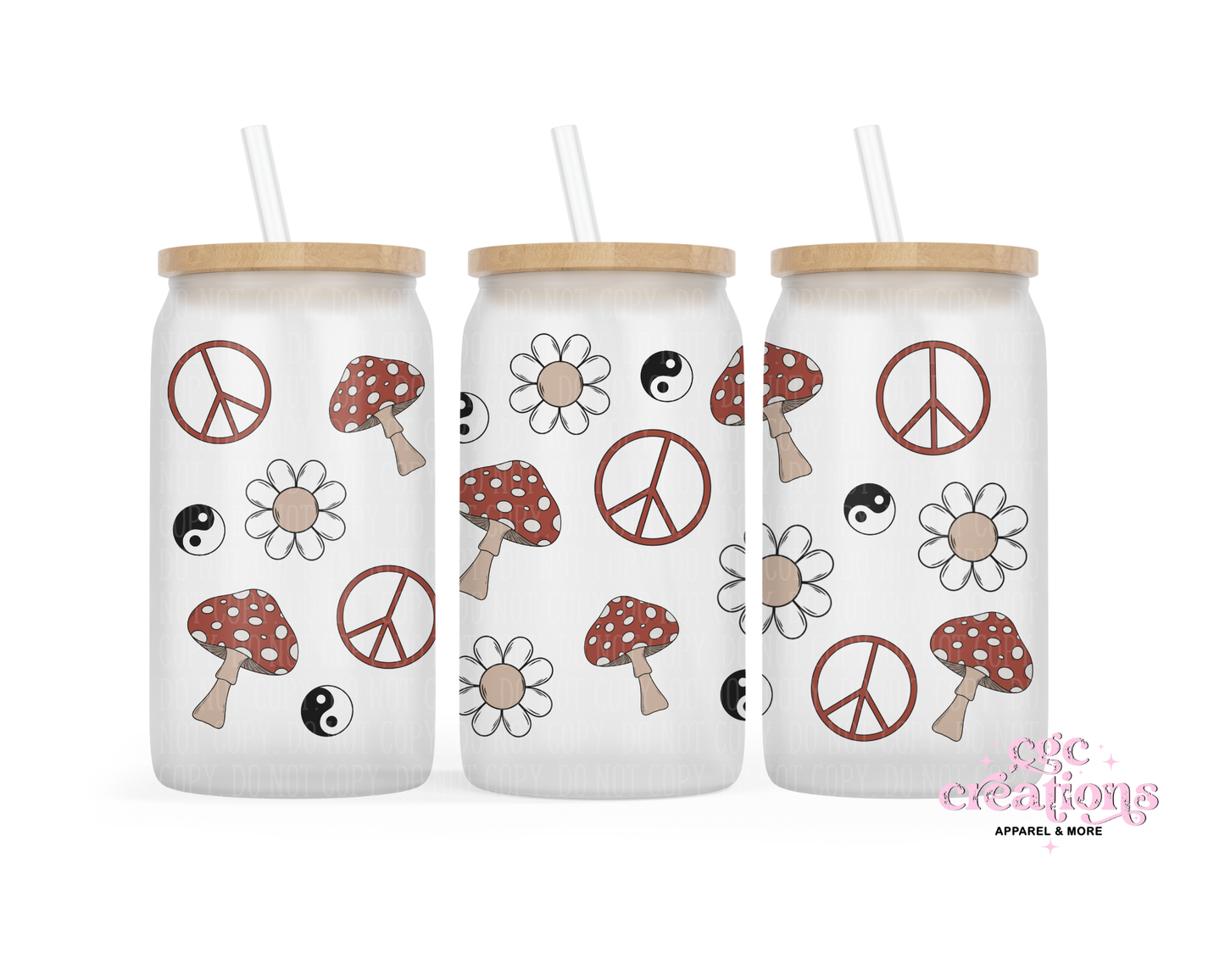 Retro Shroomy 16oz Glass Cup With Lid