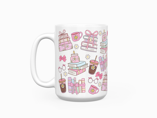 Books And Iced Coffee 15oz Ceramic Coffee Mug
