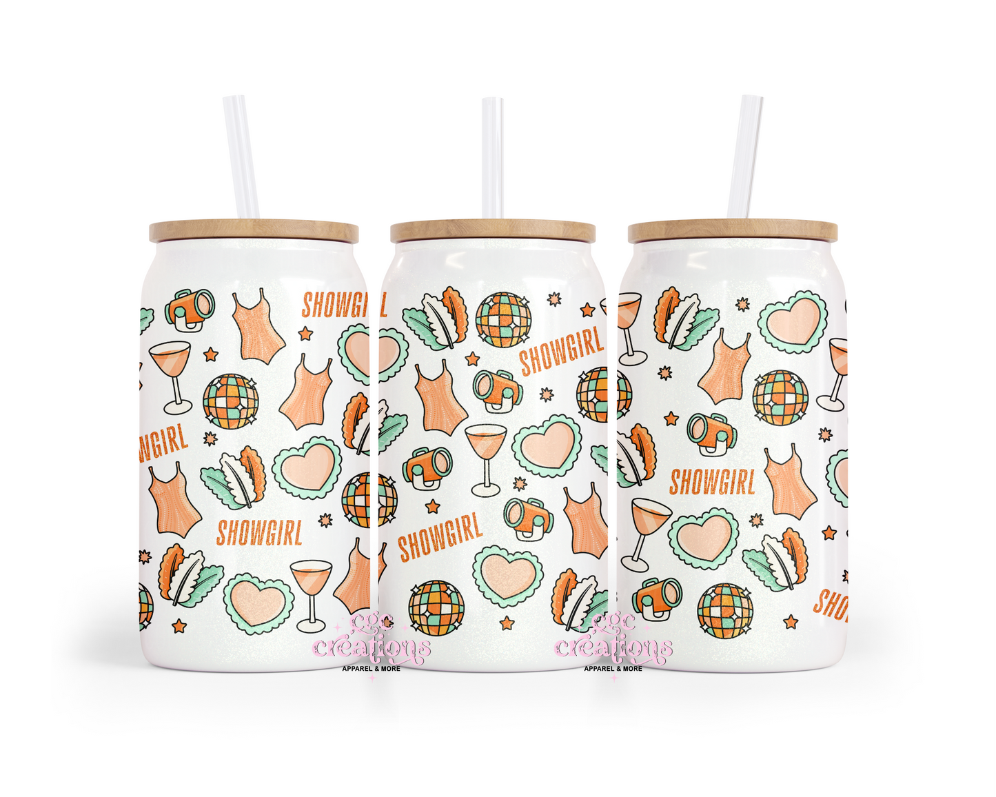 Showgirl 16oz Glass Cup With Lid