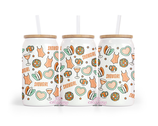 Showgirl 16oz Glass Cup With Lid