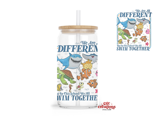 Swim Together 16oz Glass Cup With Lid
