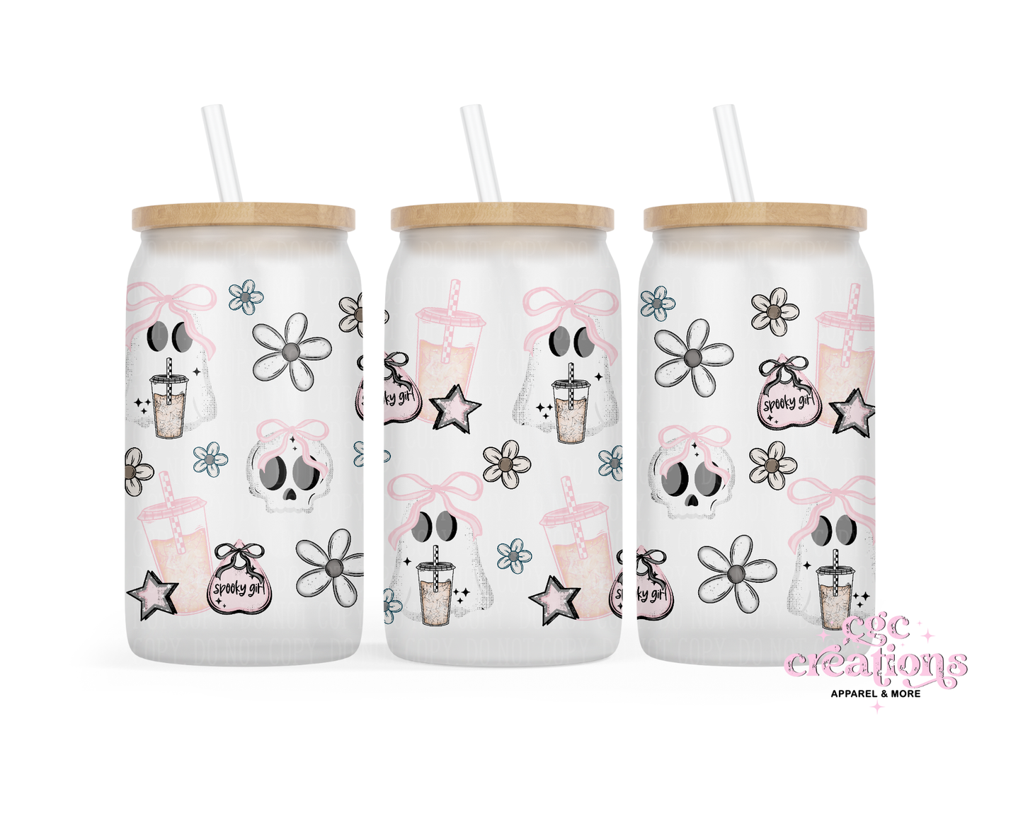 Spooky Girl 16oz Glass Cup With Lid