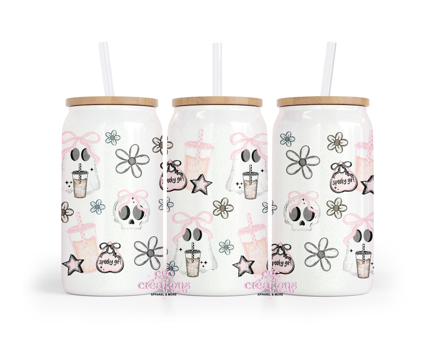 Spooky Girl 16oz Glass Cup With Lid