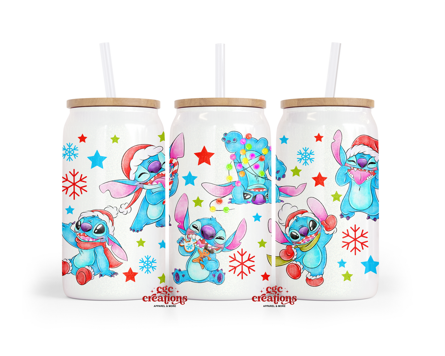 The Blue Alien Christmas 16oz Glass Cup With Lid