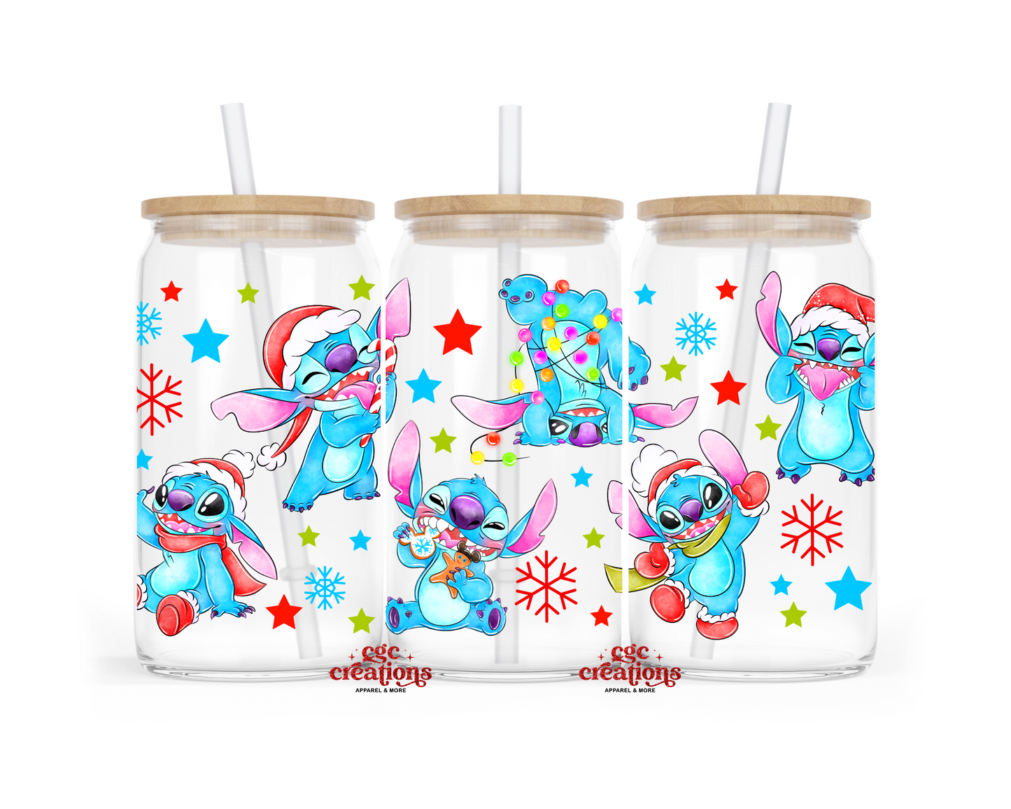 The Blue Alien Christmas 16oz Glass Cup With Lid