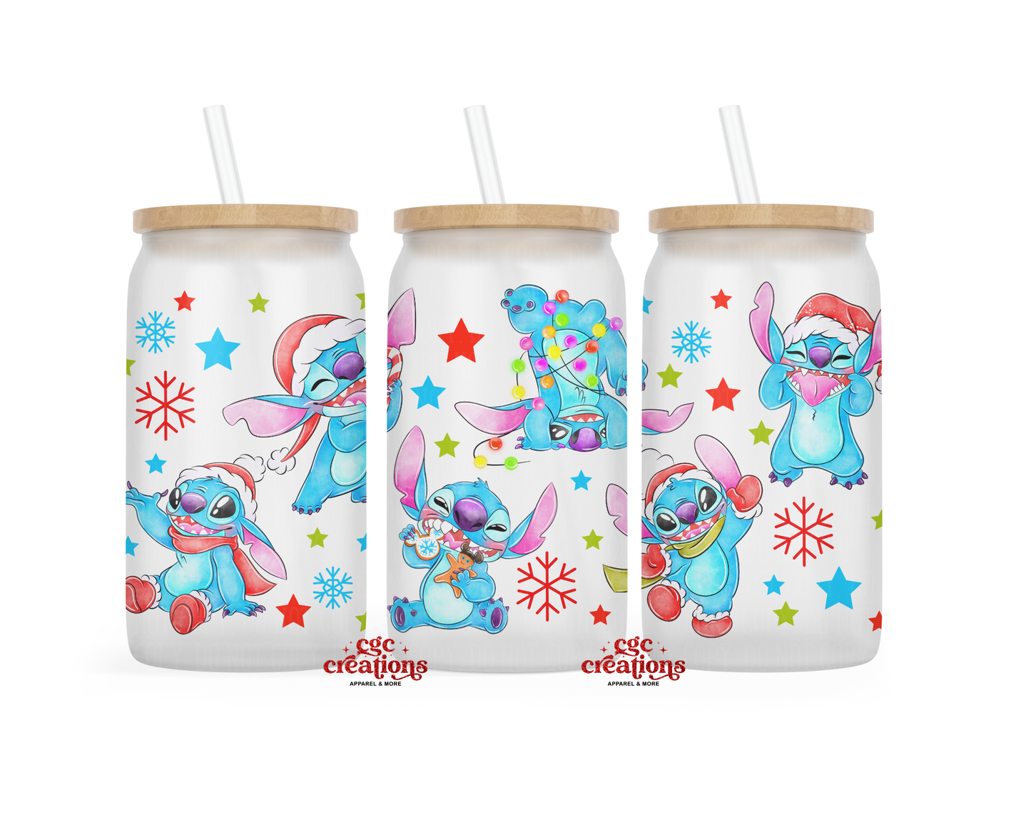 The Blue Alien Christmas 16oz Glass Cup With Lid