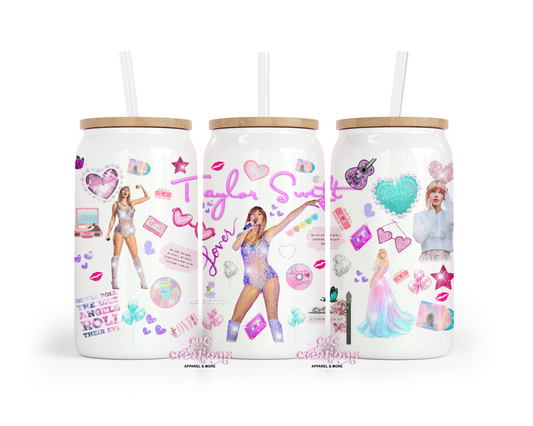 Swiftie 16oz Glass Cup With Lid