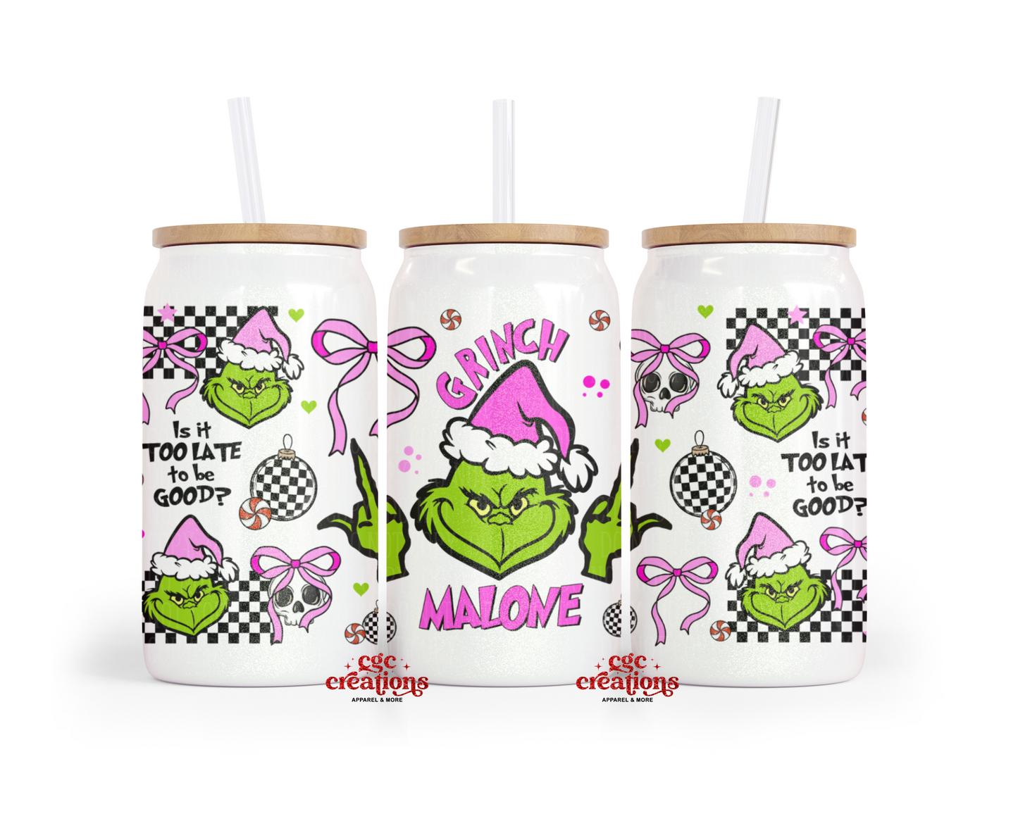 To Late To Be Good 16oz Glass Cup With Lid