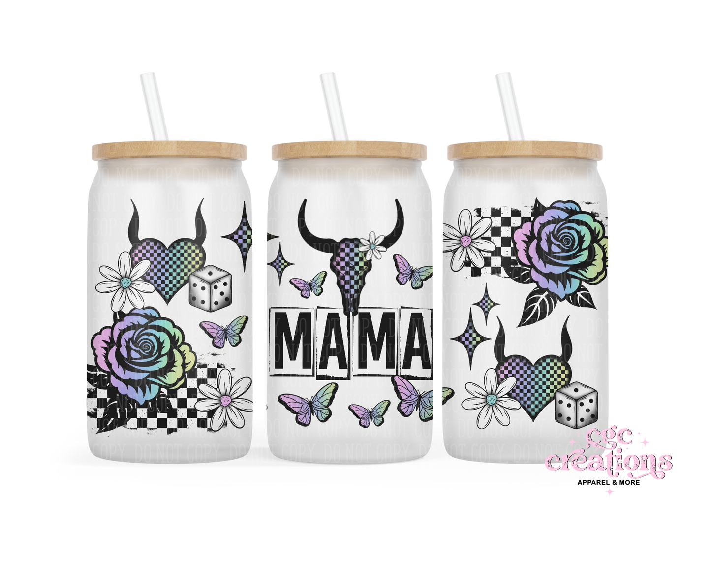 Western Mama 16oz Glass Cup With Lid