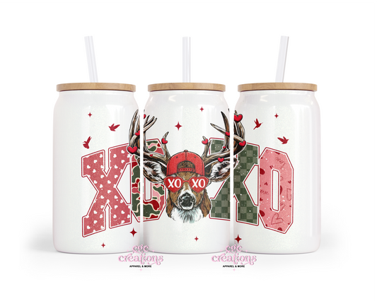 XOXO Deer 16oz Glass Cup With Lid